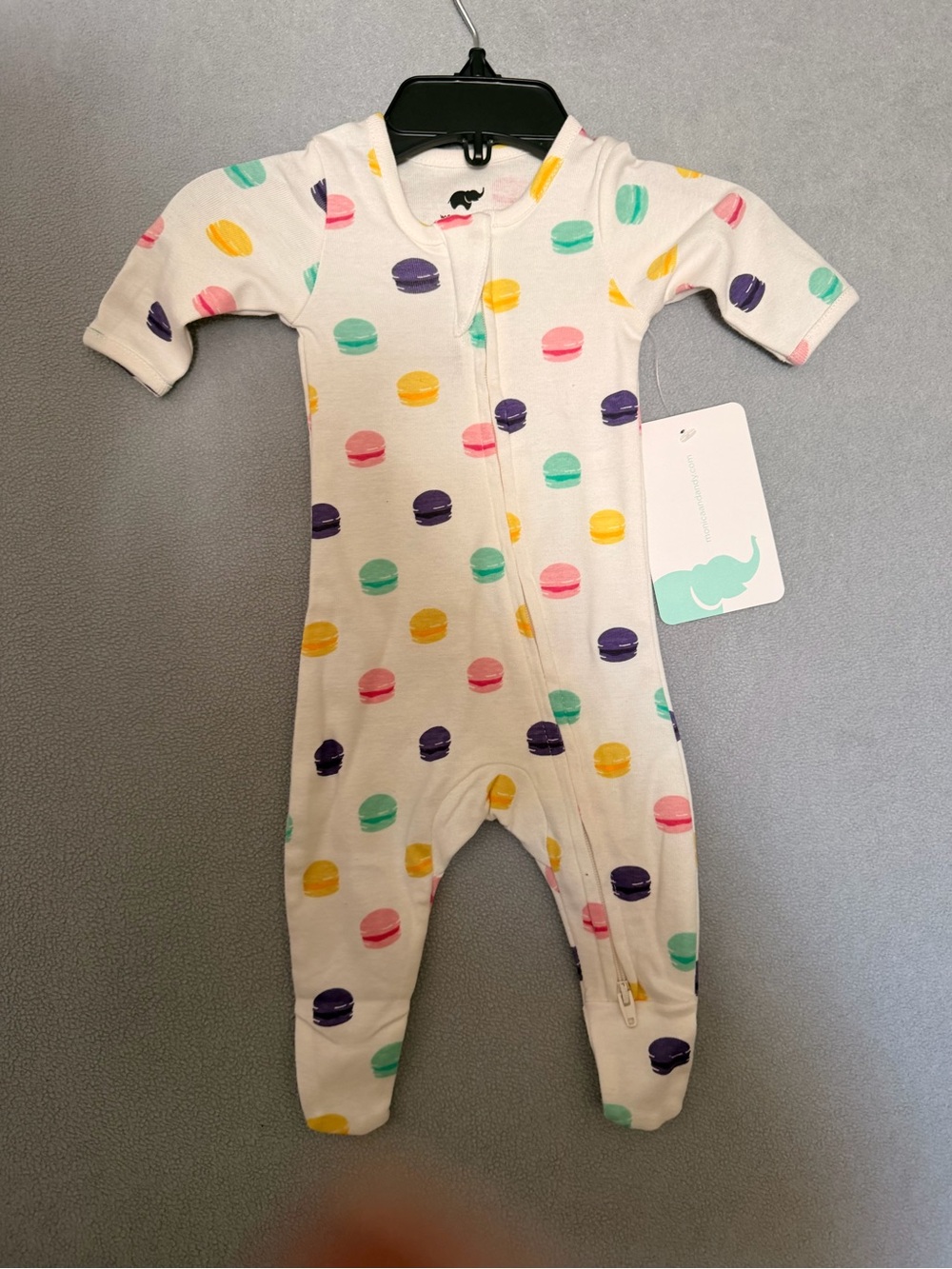 Preemie onesie Macaron Print Footie - White with Multicolor Macarons